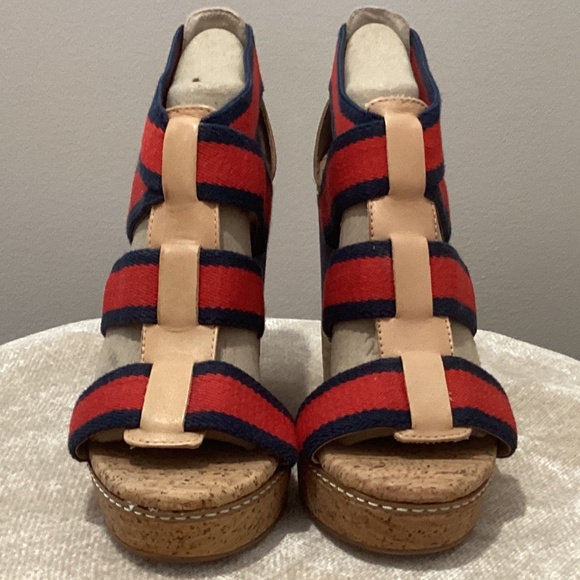 **NEW** Splendid Klever Wedge Heeled Cork Sandals - Red/Blue/Tan - 7M - Picture 3 of 13